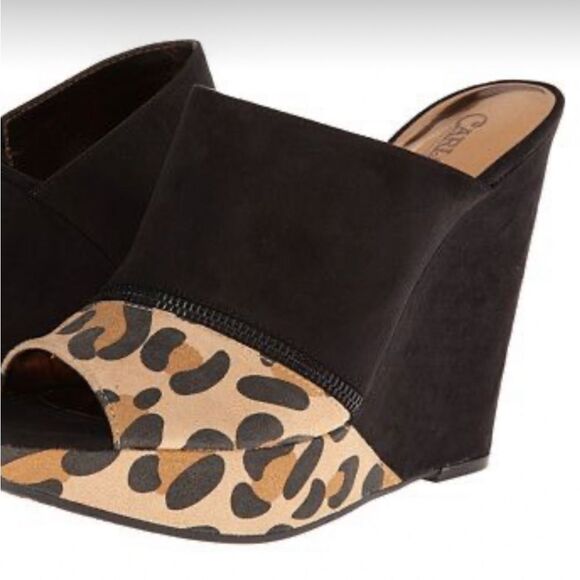 NWT Carlos by Carlos Santana Black and Leopard Print Wedges Size 8 - Picture 1 of 9